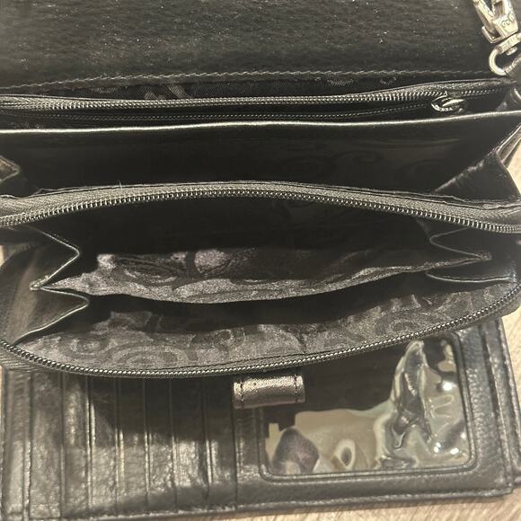 Brighton Vintage Black Croc Embossed Leather Crossbody Bag Heart Lock Charm Luxe - Picture 7 of 11